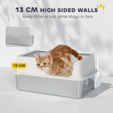 PawHut Stainless Steel Cat Litter Box with High Sides, Sand Drop Area & Scoop – Extra Large, Grey