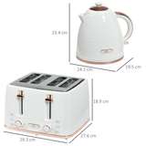 HOMCOM 1.7L Kettle & 4-Slice Toaster Set with Defrost & Reheat – Honeycomb Breakfast Set, White