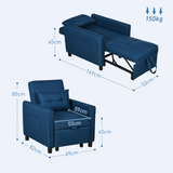 HOMCOM Pull Out Chair Bed with 3-Level Adjustable Back, Pillow & Side Pockets – Sleeper Chair, Blue