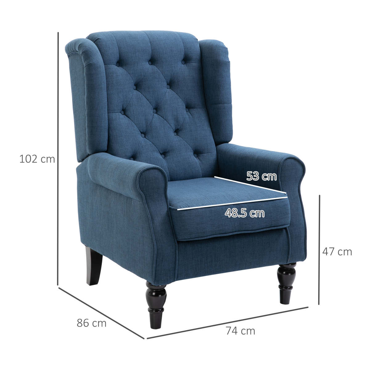 HOMCOM Retro Tufted Club Armchair with Solid Wood Legs, High Back – Accent Chair, Blue