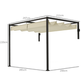 Outsunny 2 x 3m Wall Mounted Pergola with Retractable Sliding Canopy – UV-Protective Roof, Khaki