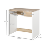 HOMCOM Compact Computer Table with Keyboard Tray and Drawer – Home Office Desk, Oak