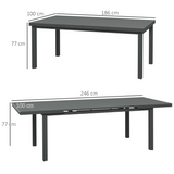 Outsunny Extending Outdoor Garden Table for 6–8 with Tempered Glass Top & Aluminium Frame – Patio Dining, Charcoal Grey