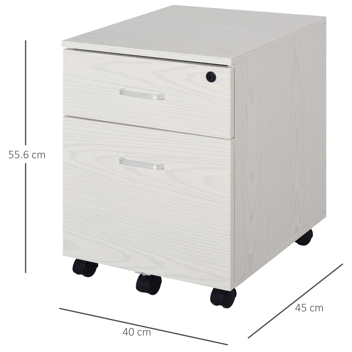 Vinsetto 2-Drawer Locking Mobile Filing Cabinet on Wheels – Home Office Document Storage, White
