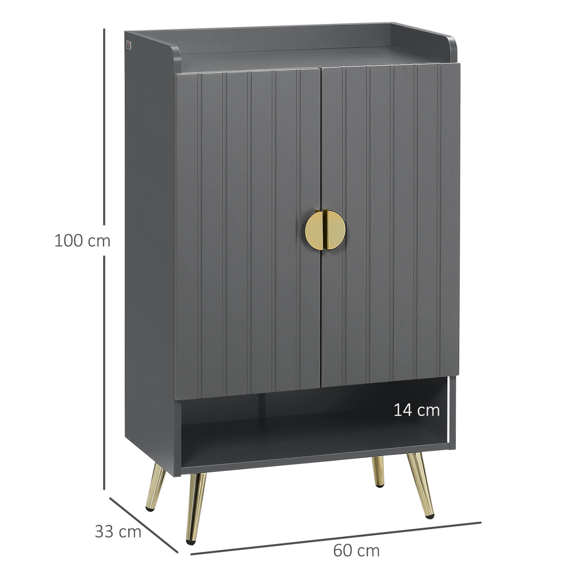 Slim Hallway Shoe Cabinet with Beadboard Doors & Gold Handles – Holds 15 Pairs