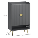 Slim Hallway Shoe Cabinet with Beadboard Doors & Gold Handles – Holds 15 Pairs