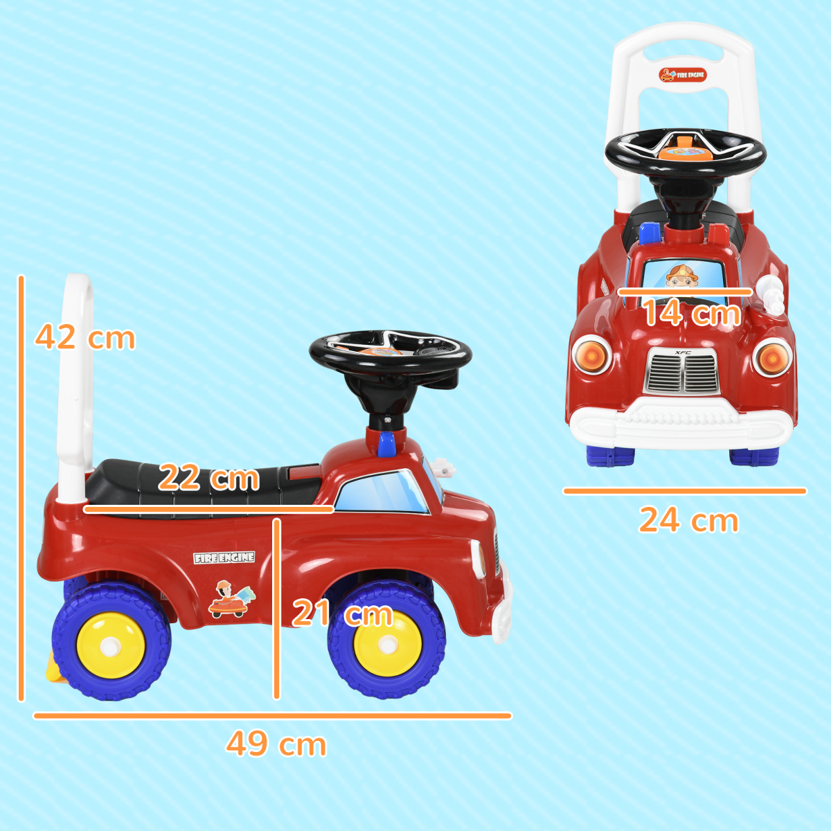 AIYAPLAY Kids Fire Truck Ride-On Car with Lights, Music & Storage – Foot to Floor, 18-36 Months, Red