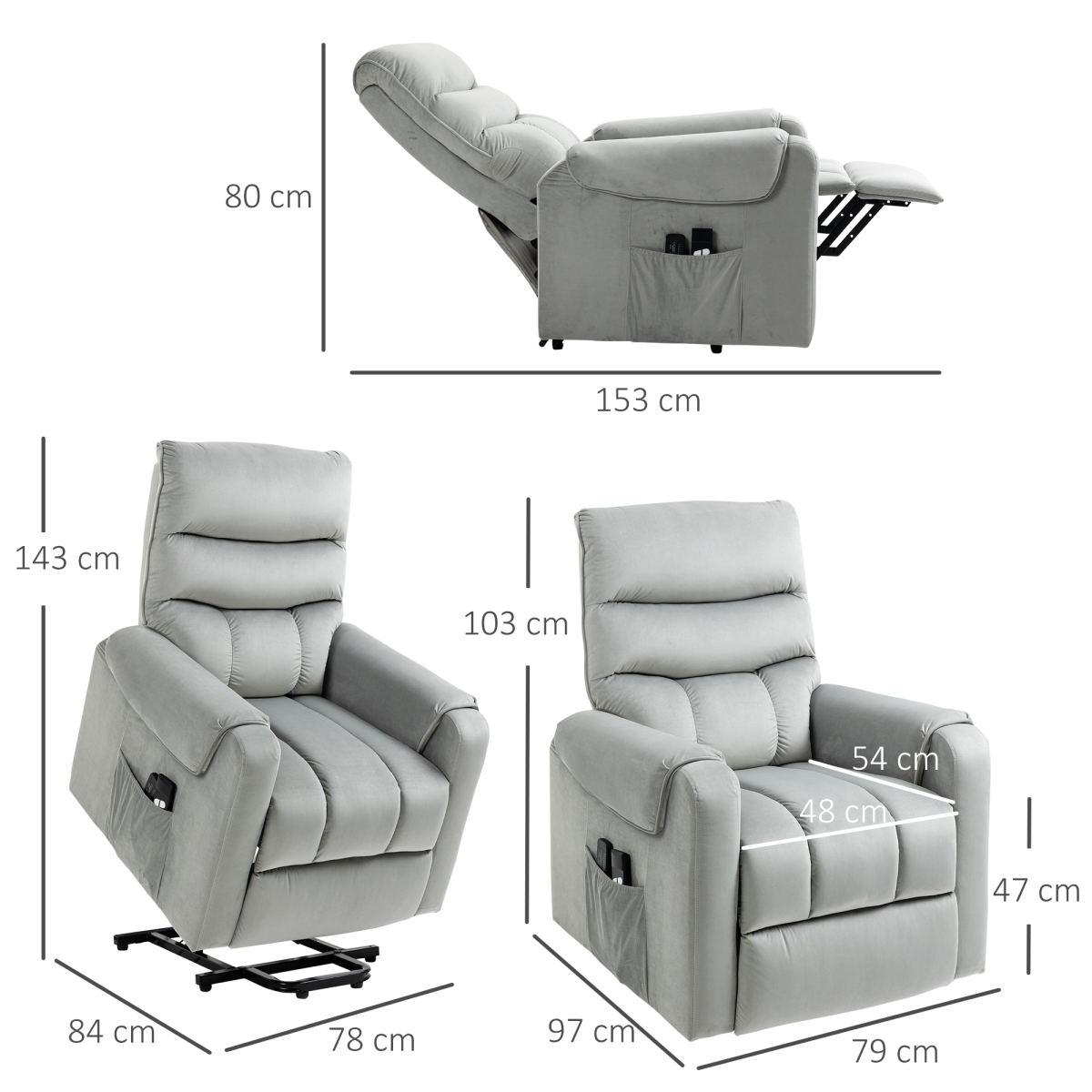 HOMCOM Power Lift Rise & Recliner Chair with Remote Control & Padded Upholstery – Comfort Armchair, Grey