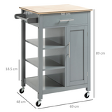 HOMCOM Kitchen Trolley with Open Shelf, Storage Drawer & Lockable Wheels – Utility Cart on Wheels, Grey