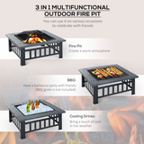 Outsunny Square Fire Pit with Faux Stone Tabletop and Waterproof Mesh Cover – Black/Grey