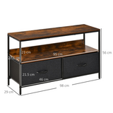 HOMCOM TV Cabinet with 2 Foldable Linen Drawers & Open Shelf – Living Room Media Storage, Rustic Brown