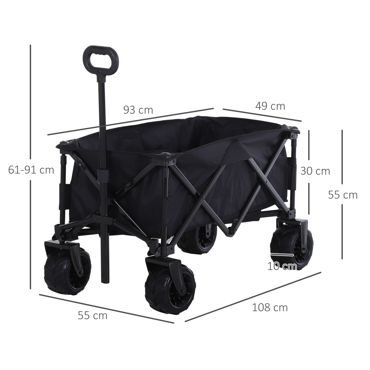 Outsunny Folding Pull-Along Garden Trolley Beach Cart with 70kg Capacity – Telescopic Handle, Green