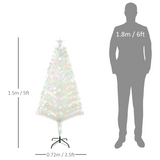 HOMCOM 5ft Pre-Lit Fibre Optic Artificial Christmas Tree with Multi-Coloured LEDs – Festive Decoration, White