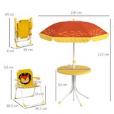 Outsunny Kids Bistro Table and Chair Set with Lion Theme, Adjustable Parasol – Outdoor Play Set