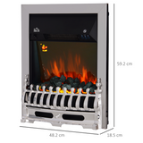 HOMCOM LED Flame Electric Fire with 1000W/2000W Heat and Coal Effect – Embedded Fireplace, Silver