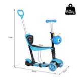 HOMCOM 5-in-1 Kids Kick Scooter with 3 Wheels, Removable Seat and Lean-to-Steer – Ages 1-8 Toddler Walker