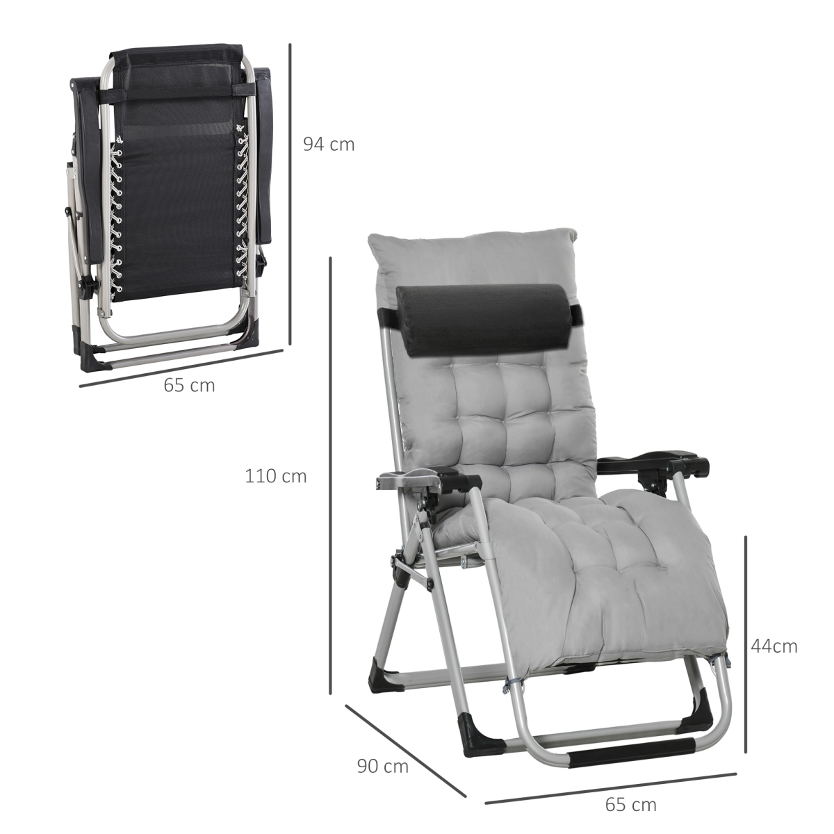 Outsunny 2-Piece Zero Gravity Reclining Chair Set with Cushions – Folding Garden Lounger, Light Grey
