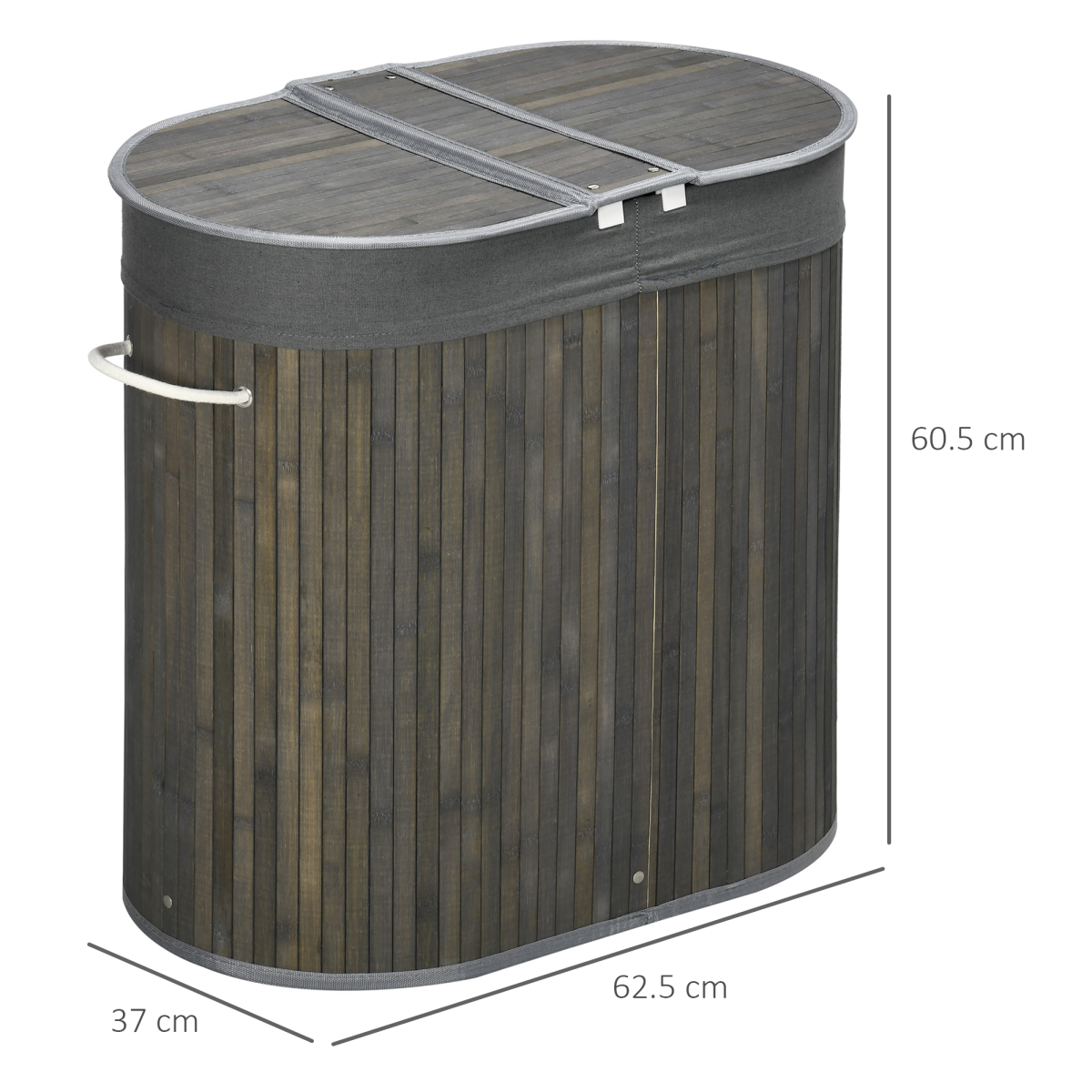 HOMCOM 100L Bamboo Laundry Basket with 2 Compartments, Lid and Removable Lining – Washing Hamper, Grey
