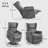 HOMCOM Power Lift Chair with Remote, 135° Reclining Backrest & Footrest – Fabric Recliner Armchair, Charcoal Grey