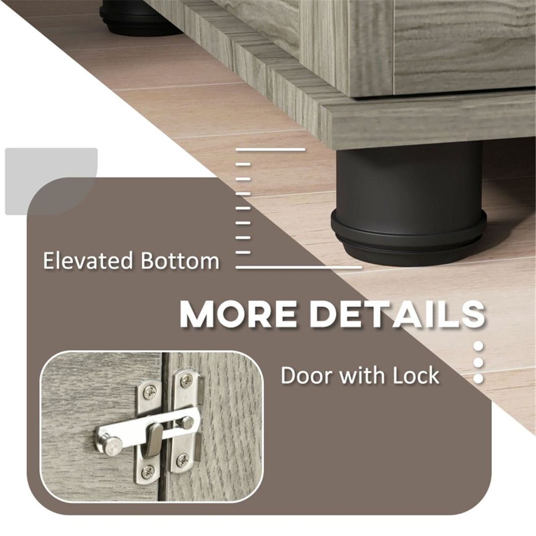 Dog Crate Furniture Side Table with Cushion & Lockable Door – For Large Dogs up to 30kg, Grey Wood Effect