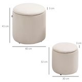 HOMCOM Set of 2 Fabric Storage Ottomans with Removable Lids – Hidden Storage and Extra Seating, Cream White