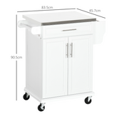 Rolling Kitchen Cart with Drawer, Cabinet, Towel Rail & Knife Rack – White Steel Kitchen Storage Trolley