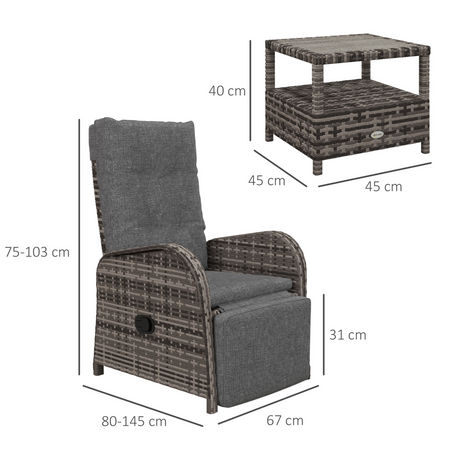 Outsunny Rattan Chaise Lounge two-tier table detail