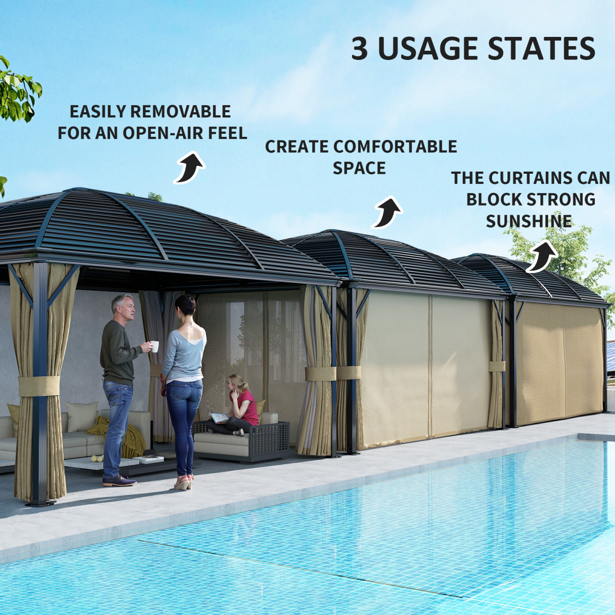 Outsunny 3x4m Hardtop Gazebo with Curtains & Mosquito Netting – Aluminium Frame Garden Pavilion, Brown/Bronze