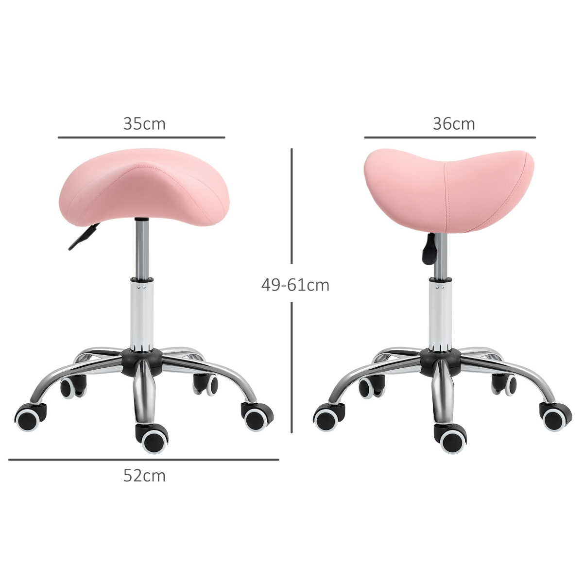 HOMCOM PU Leather Saddle Stool with Moulded Padded Seat, 49–61cm Adjustable Height – Salon & Home Use, Pink