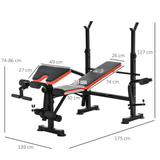 HOMCOM Multi-Function Adjustable Weight Bench with Barbell Rack, Preacher Curl Pad & Leg Curl – Home Gym