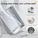 Enclosed Cat Litter Box with Top Entrance, Stainless Steel Tray & Scoop – 65L Odour-Control Litter Tray, Dark Grey