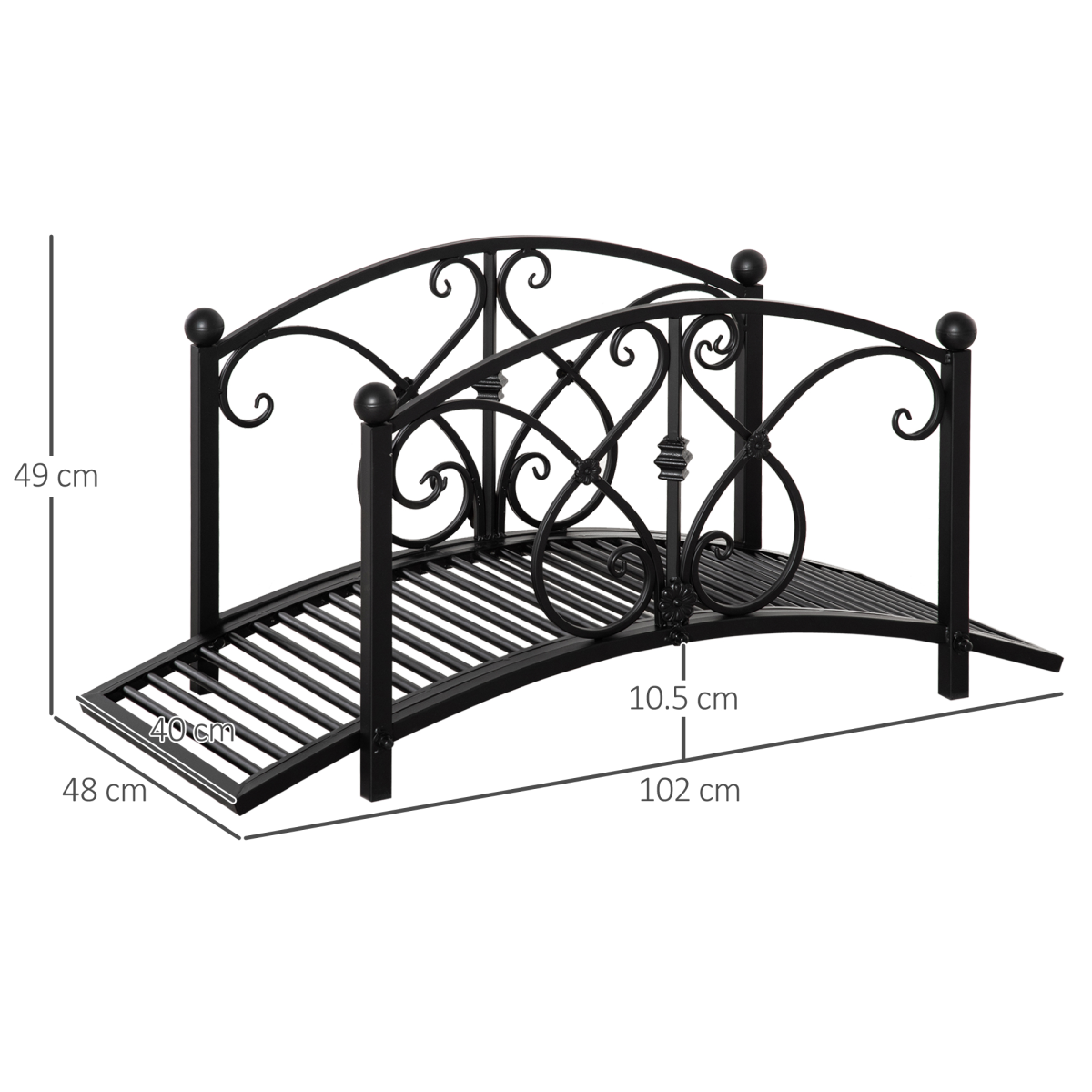 Outsunny Decorative Metal Garden Bridge with Safety Rails, 102cm – Arched Footbridge for Streams & Ponds