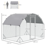 PawHut Galvanised Steel Chicken Run with Canopy Cover and Lockable Door – 2.8 x 1.9 x 2 m Hen House