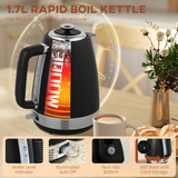 HOMCOM 1.7L 3000W Quick Boil Kettle & 4-Slice Toaster Set – Matching Breakfast Duo, Black