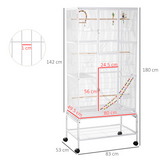 PawHut 3 Tier Bird Cage with Stand, Toys & Wheels – Flight Cage for Canary, Finch, Cockatiel, Parakeet, Budgie
