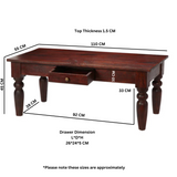 Jaipur Handmade Dark Mango Wood Coffee Table with Storage Drawer and Brass Handle