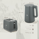 Stainless Steel Kettle and Toaster Set with 3000W Kettle & Browning Control – Matching Kitchen Duo, Grey