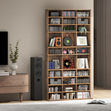 Tall Bookcase with 36 Cubes & 11 Adjustable Shelves for CDs and DVDs – Storage Cabinet, Rustic Brown