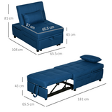 HOMCOM Folding Single Sofa Bed with Adjustable Backrest & Pillow – Space-Saving Guest Bed, Blue