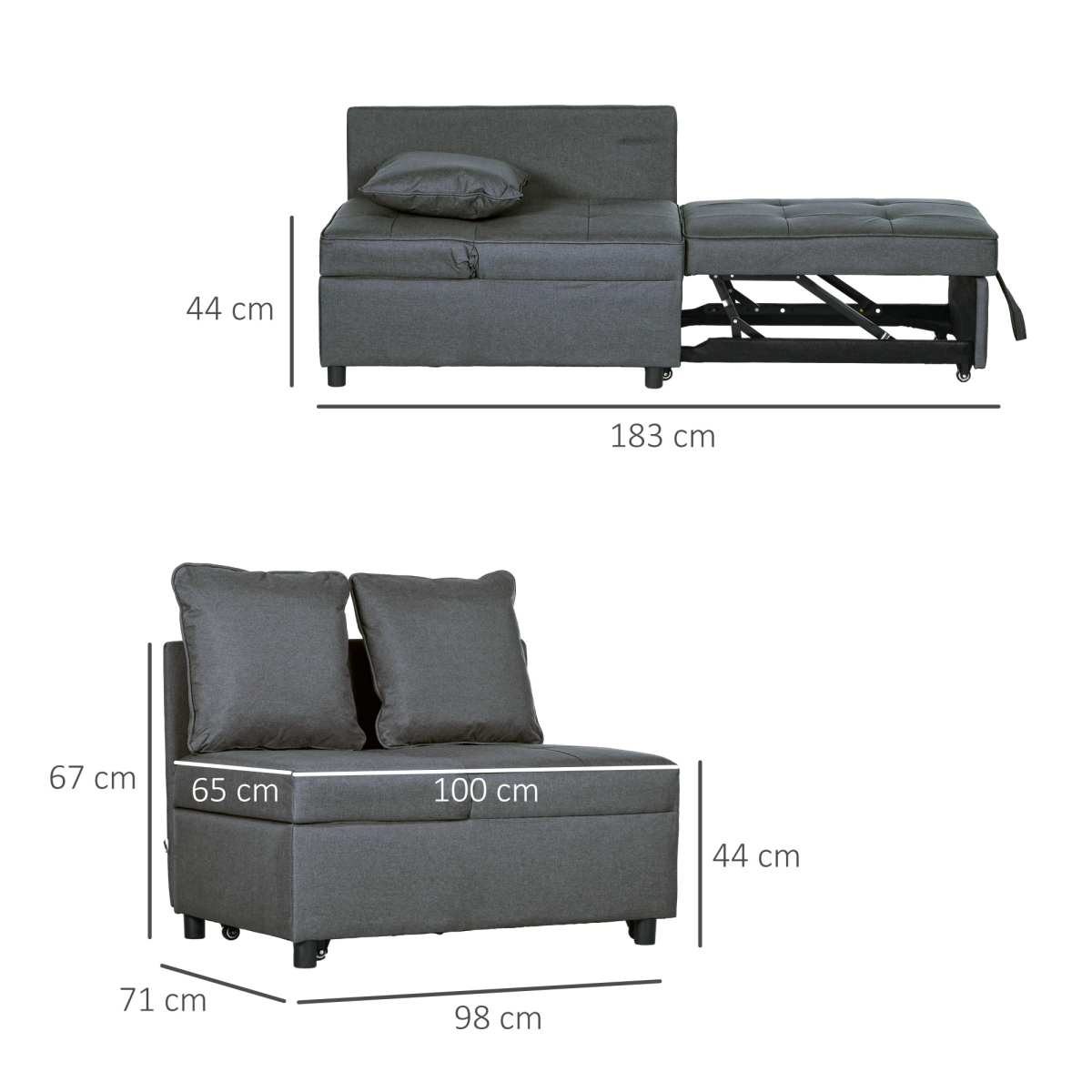 Close-up of the castor wheels on the HOMCOM sofa bed chair