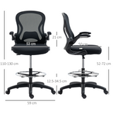 Vinsetto Tall Draughtsman Chair with Flip-Up Arms & Footrest Ring – Drafting Stool, Black