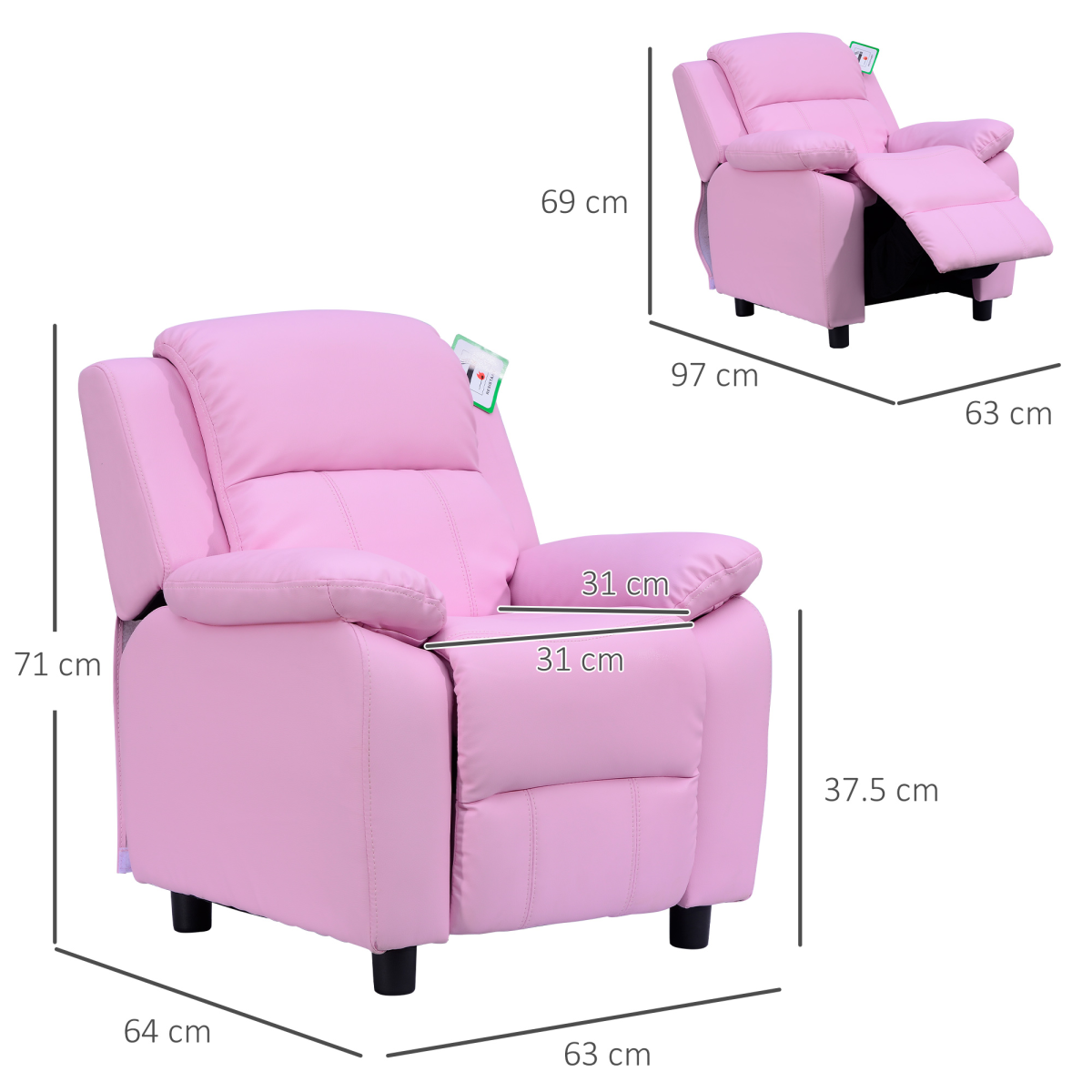 HOMCOM Kids PU Leather Recliner Armchair with Raising Footrest – Child-Size Gaming & TV Chair