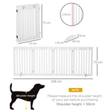 Pawhut Foldable Freestanding Dog Gate with Support Feet – MDF Pet Safety Barrier for Doorways & Stairs, White