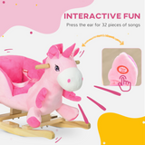 Kids Rocking Horse with Metal Frame, Seatbelt & 32 Songs – Toddler Ride-On Toy for Ages 18+ Months, Pink
