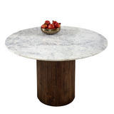 Opal Round Mango Wood Dining Table with White Marble Top – Handmade Artisan Table for Sociable Dining
