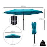 Outsunny 4.6m Double Canopy Patio Umbrella Parasol with Crank Lift, 12 Ribs – Garden Sun Shade without Base, Blue