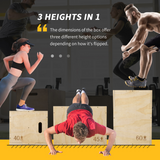 HOMCOM 3-in-1 Wooden Plyo Box with 40/45/60cm Jump Heights & Carved Handles – Home Gym Training, Natural