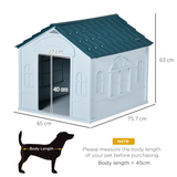PawHut Weather-Resistant Plastic Dog House with Cottage Windows – Ventilated Shelter for Medium Dogs, Blue