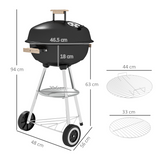 Outsunny Steel BBQ Grill with Porcelain Enamel Lid, Air Vents & Bottom Shelf – Wheeled Barbecue, 85cm High