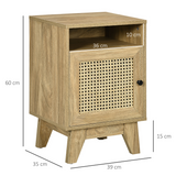 HOMCOM Bedside Table with Drawer and Shelf, Rattan Door Panel – Wood-Effect Nightstand, Anti-Tipping